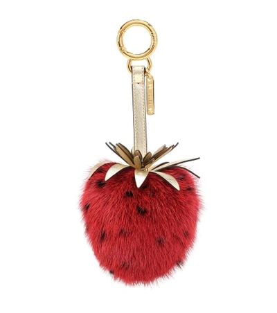 Shop Fendi Strawberry Mink Fur Bag Charm In Red