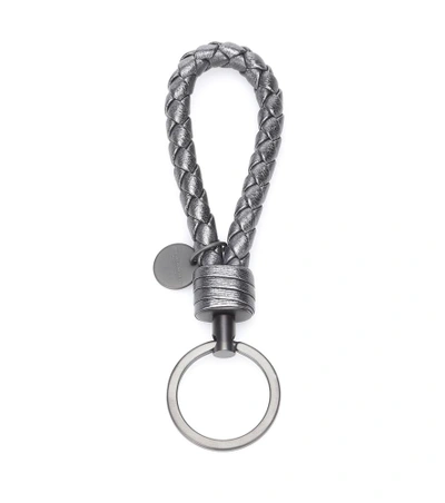 Shop Bottega Veneta Intrecciato Leather Keychain In Silver