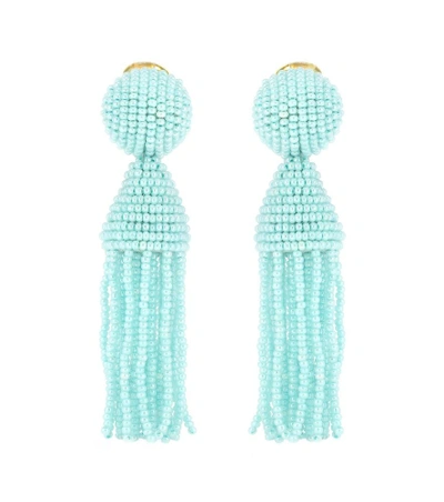 Shop Oscar De La Renta Tassel Clip-on Earrings In Blue