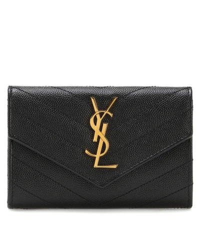 Shop Saint Laurent Monogram Small Leather Wallet In Black