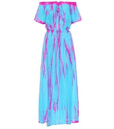 Shop Anna Kosturova Off-the-shoulder Silk Dress In Blue