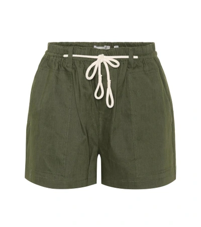 Shop Vince Linen-blend Shorts In Green
