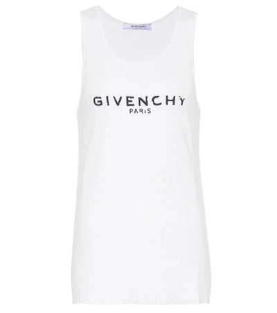 Shop Givenchy Printed Stretch-cotton Tank Top In White