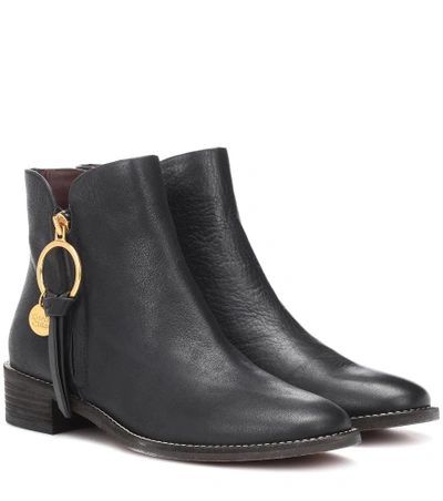Shop See By Chloé Louise Flat Leather Ankle Boots In Black