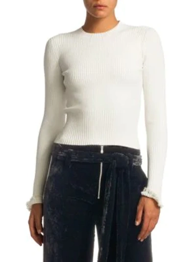 Shop Proenza Schouler Cropped Rib-knit Crewneck Sweater In Off White