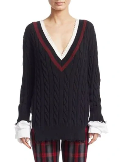 Shop Alexander Wang T Hybrid Varsity Knit Poplin Sweater In Black