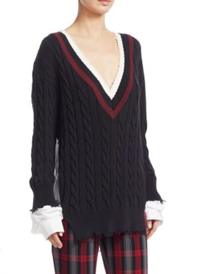 Shop Alexander Wang T Hybrid Varsity Knit Poplin Jumper In Black