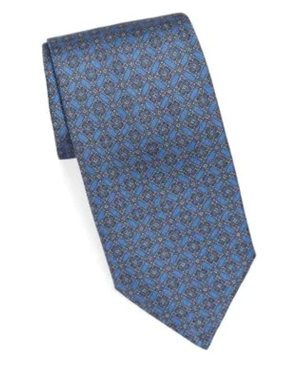 Shop Brioni Diamond Medallion Silk Tie In Blue