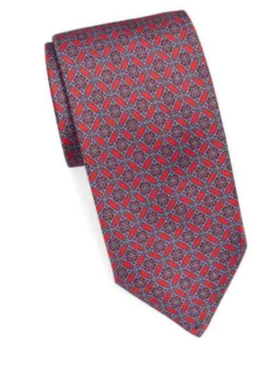 Shop Brioni Diamond Medallion Silk Tie In Red