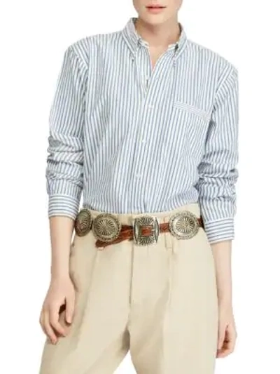 Shop Polo Ralph Lauren Stripe Cotton Shirt In Blue White