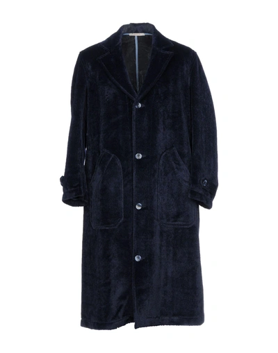 Shop Ermanno Gallamini Man Coat Midnight Blue Size M Alpaca Wool, Virgin Wool In Dark Blue