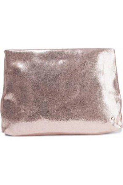 Shop Halston Heritage Woman Metallic Cracked-leather Pouch Rose Gold