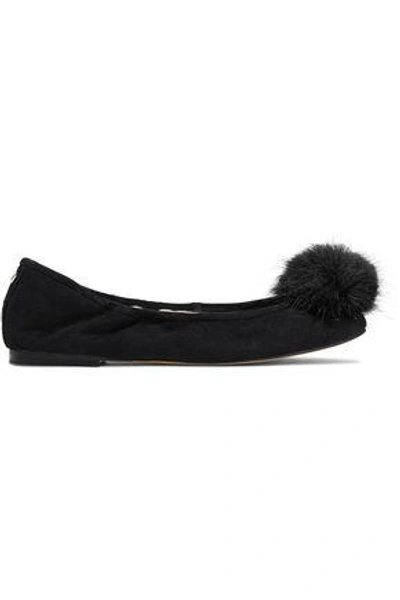 Shop Sam Edelman Woman Farina Faux Fur-embellished Suede Ballet Flats Black