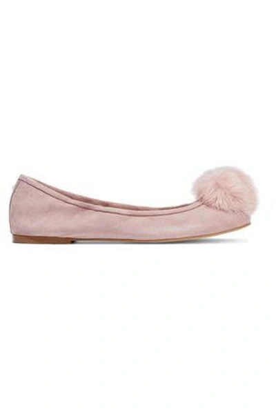 Shop Sam Edelman Woman Farina Faux Fur-embellished Suede Ballet Flats Blush