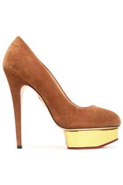 Shop Charlotte Olympia Woman Dolly Suede Platform Pumps Light Brown