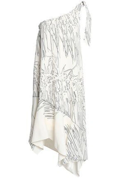 Shop Halston Heritage Woman One-shoulder Printed Crepe Dress White