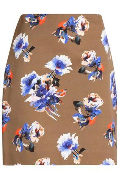 Shop Msgm Woman Floral-print Cotton-twill Mini Skirt Light Brown