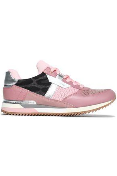 Shop Dolce & Gabbana Woman Paneled Canvas, Suede And Leather Sneakers Baby Pink