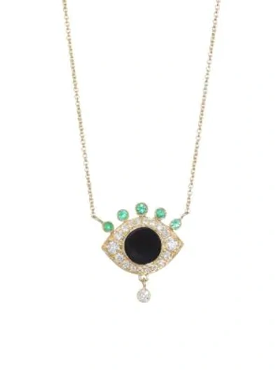 Shop Nayla Arida Women's Eye 18k Yellow Gold, White Diamond, Tsavorite & Black Enamel Pendant Necklace