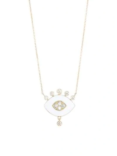 Shop Nayla Arida Eye 18k Yellow Gold, White Diamond & White Enamel Pendant Necklace