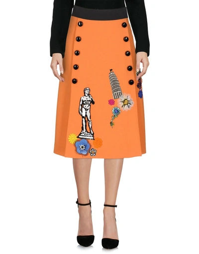 Shop Dolce & Gabbana Woman Midi Skirt Orange Size 8 Wool, Glass, Silk, Brass, Resin