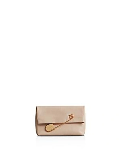 Shop Burberry Leather Pin Clutch In Heritage Stone/gold