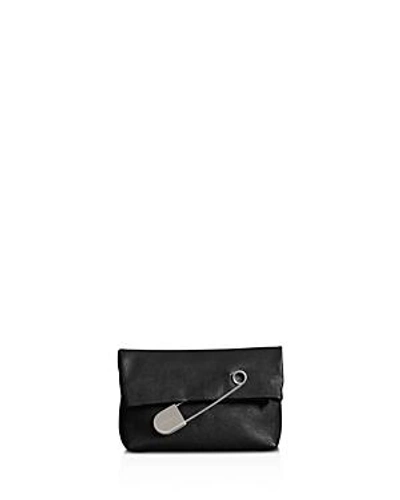 Shop Burberry Leather Pin Clutch In Black/silver