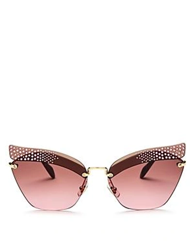 Shop Miu Miu Women's Embellished Cat Eye Sunglasses, 63mm In Dark Pink/violet Brown