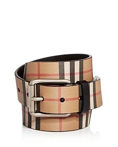 Shop Burberry Men's Mark Vintage Check Leather Belt In Black