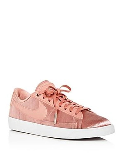 Shop Nike Women's Blazer Embossed Satin & Leather Lace Up Sneakers In Rose Pink