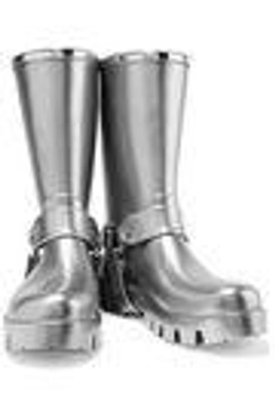 Shop Dolce & Gabbana Woman Metallic Rubber Rain Boots Silver