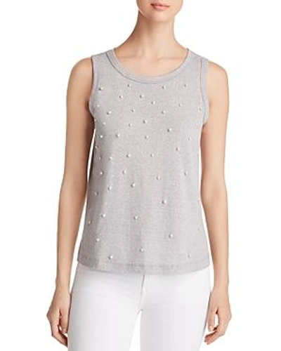 Shop Alison Andrews Faux-pearl Embellished Tank In Medium Gray Heather