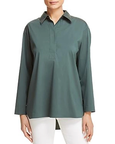 Shop Lafayette 148 Beckett Collared Henley Blouse In Bottle Green