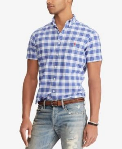 Shop Polo Ralph Lauren Men's Classic Fit Plaid Shirt In Blue/salmon Multi