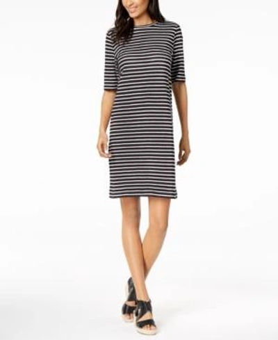Shop Eileen Fisher Organic Linen Striped Dress, Regular And Petite In Black/white