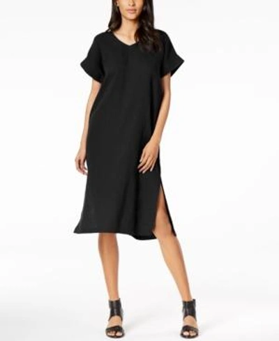 Shop Eileen Fisher Organic Cotton V-neck Shift Dress In Black