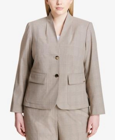 Shop Calvin Klein Plus Size Two-button Plaid Blazer In Khaki Multi