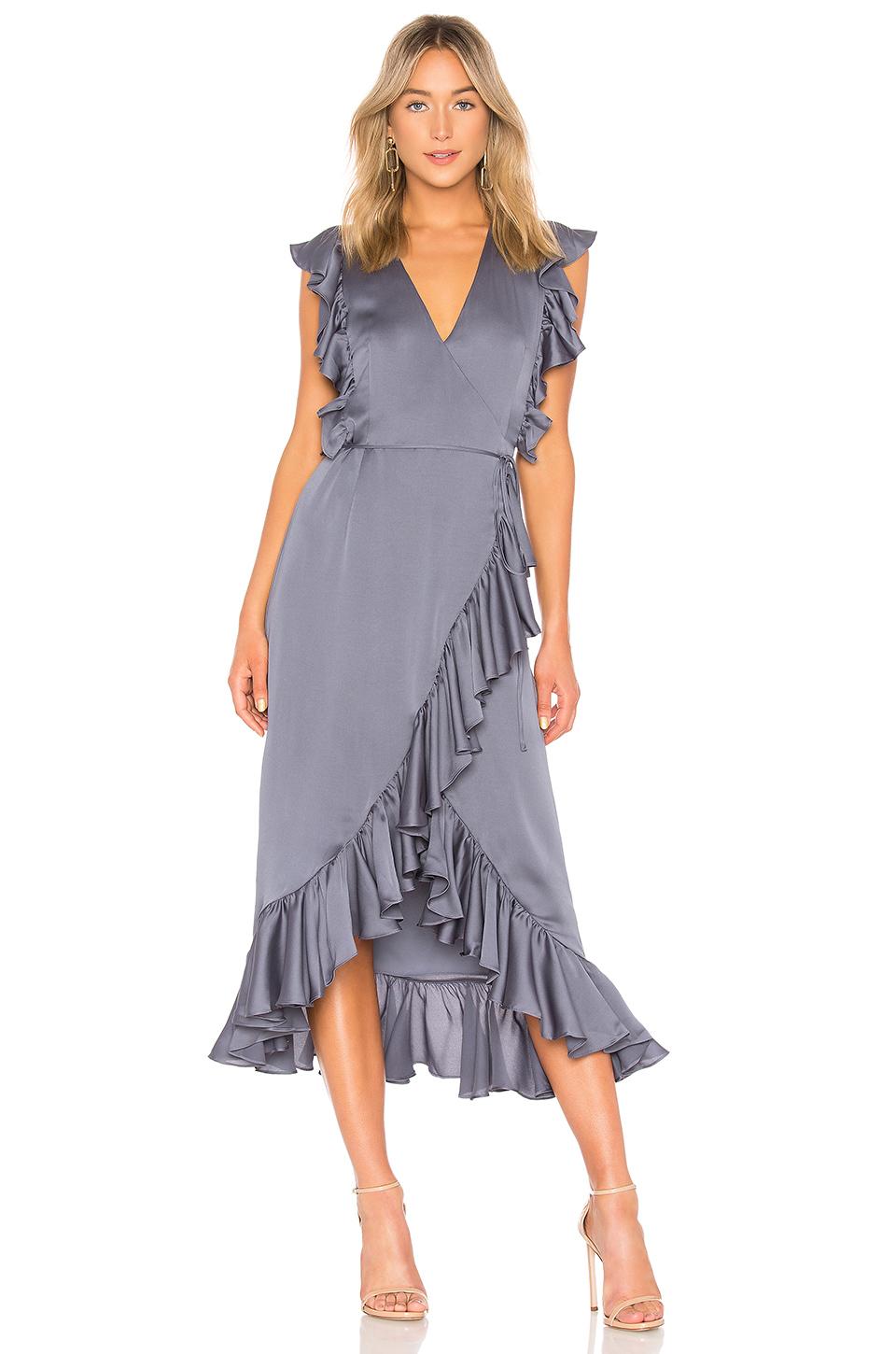 shona joy luxe ruffle wrap dress