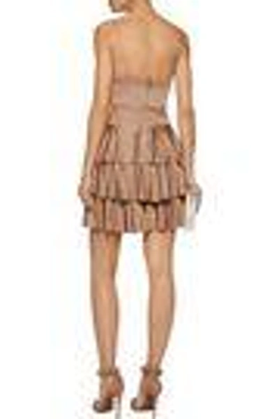 Shop Balmain Woman Lace-paneled Ponte Bodysuit Beige