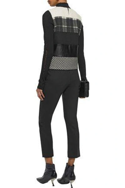 Shop Max Mara Woman Paneled Faux Leather And Printed Virgin Wool Top Black
