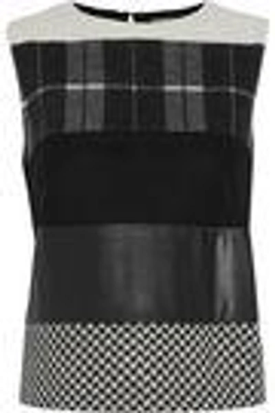 Shop Max Mara Woman Paneled Faux Leather And Printed Virgin Wool Top Black