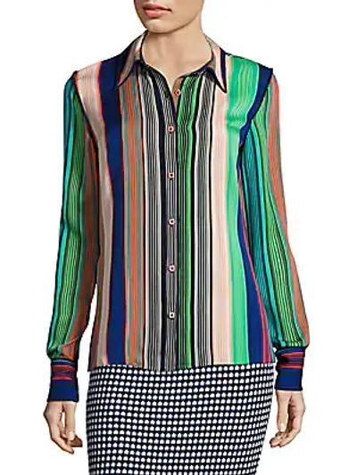 Shop Diane Von Furstenberg Long Sleeve Collared Shirt In Green