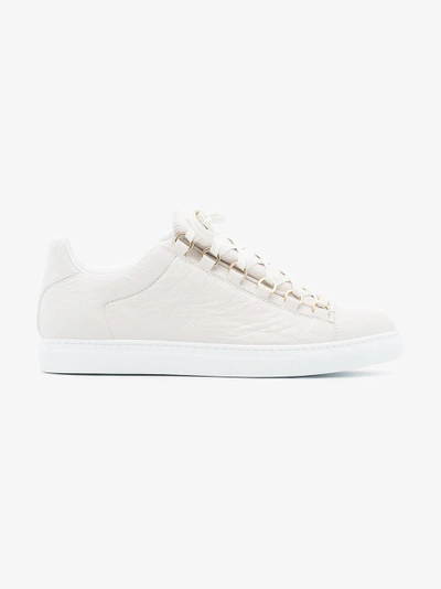 Shop Balenciaga White Arena Crinkled Leather Sneakers In Nude/neutrals