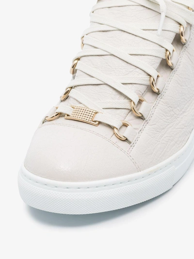 Shop Balenciaga White Arena Crinkled Leather Sneakers In Nude/neutrals