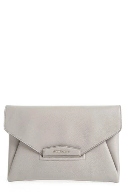 Shop Givenchy 'medium Antigona' Leather Envelope Clutch - Grey In Pearl Grey
