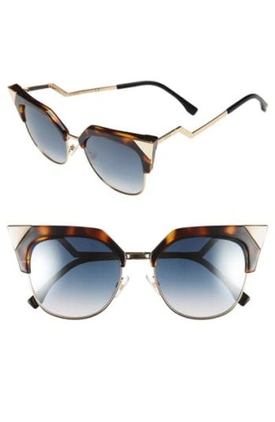 Shop Fendi 54mm Metal Tipped Cat Eye Sunglasses - Havana/ Gold