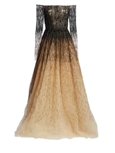 Shop Pamella Roland Sequin & Crystal Embroidered Ombre Ballgown In Black-gold