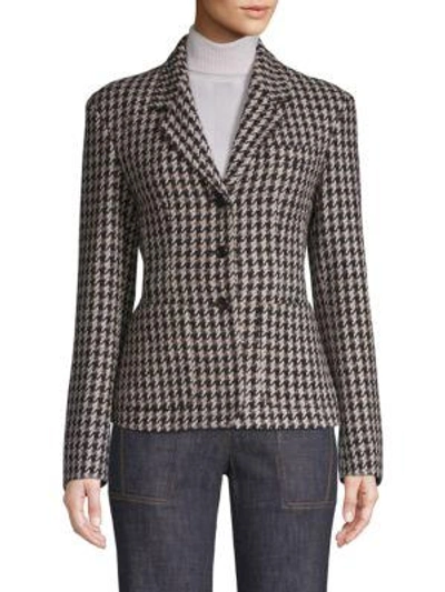 Shop Derek Lam Fitted Houndstooth Blazer In Taupe Multi