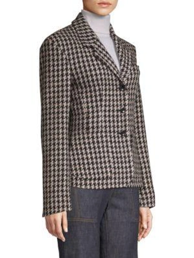 Shop Derek Lam Fitted Houndstooth Blazer In Taupe Multi