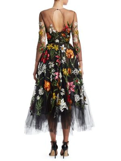 Shop Oscar De La Renta Illusion Tulle Floral A-line Dress In Black